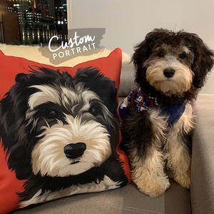 Custom PILLOW Pet Portrait - Pet Pillow Portrait Aesthetic Room Decor Pet Portrait Dog Memorial Bridal Shower Dog Gift (Basic Illustration)