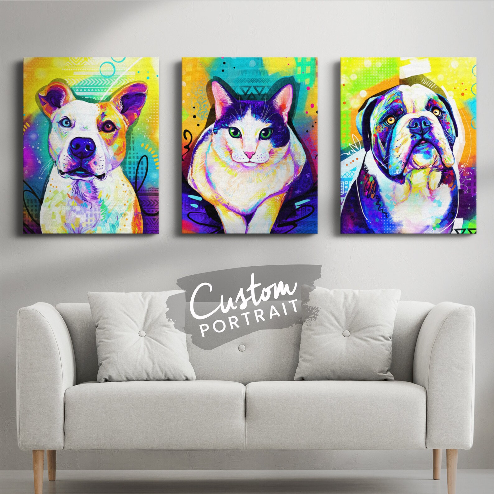 Custom CANVAS Pet Portrait Pop Art Pet Portrait Dorm Wall Etsy