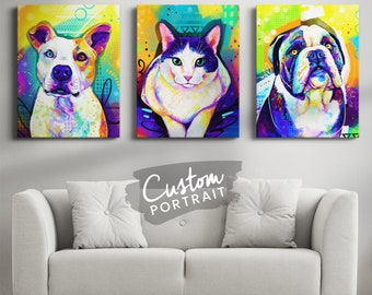 Custom CANVAS Pet Portrait - Pop Art Pet Portrait Dorm Wall Hanging Dog Portrait Painting From Photo Pet Portrait (Colorful Mixed Media)