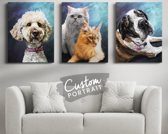 Custom CANVAS Pet Portrait - Custom Oil Painting Pet Portrait Dorm Wall Hanging Groom Gift Rustic Home Decor Pet Art (Traditional Painting)