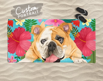 Custom BEACH TOWEL Pet Portrait - Pet Portrait Personalized Beach Towel Cat Lover Gift Custom Pet Portrait Commission (Basic Illustration)