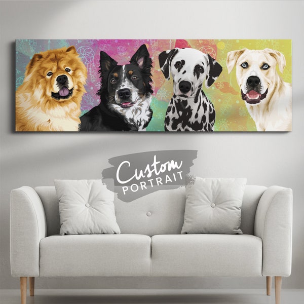 Custom CANVAS Pet Portrait - Custom Pet Portrait From Photo Family Portrait Illustration Wall Art Canvas Dog Portrait (Basic Illustration)