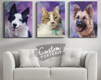 Custom CANVAS Pet Portrait - Pet Portrait Painting Canvas Pet Memorial Portrait Canvas Wall Art Hand Painted Dog Portrait (Oil Painting)