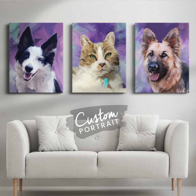 Custom CANVAS Pet Portrait Pet Portrait Painting Canvas Pet Etsy