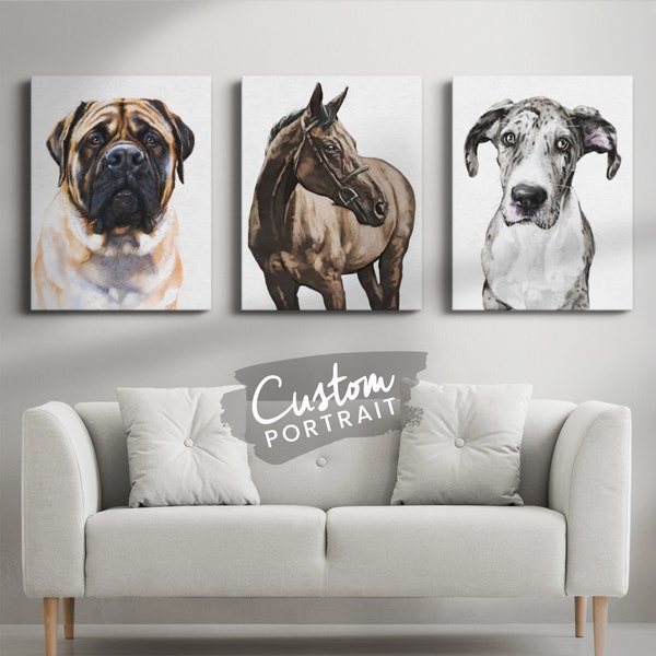 Custom CANVAS Pet Portrait - Watercolor Painting Pet Portrait Custom Dog Lover Gift Best Selling Items Pet Memorial (Realistic Watercolor)