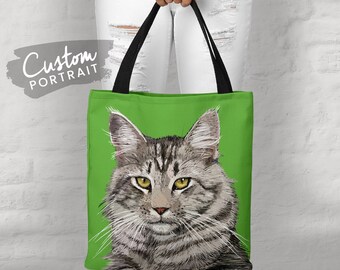 Custom TOTE BAG Pet Portrait - Pet Memorial Portrait Shopping Bag Pet Portrait Peekaboo Sympathy Gift Cat Lover Gift (Detailed Illustration)