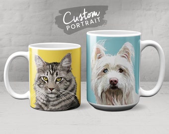 Custom MUG Pet Portrait - Pet Portrait Funny Mug Portrait Illustration Pet Memorial Keepsake Pet Cat Lover Gift (Detailed Illustration)