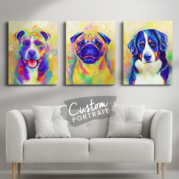 Custom CANVAS Pet Portrait - Pet Portrait Pop Art Custom Pet Portrait Canvas Pet Memorial Portrait Pet Loss Gift (Colorful Mixed Media)