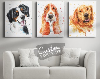 Custom CANVAS Pet Portrait - Pet Portrait Watercolor Painting Dog Lover Gift Best Selling Item Watercolor Portrait (Splattered Watercolor)