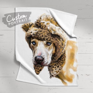 Custom BLANKET Pet Portrait - Throw Blanket Pet Portrait Dog Lover Gift Cat Memorial Personalized Blanket Dog Gift (Realistic Watercolor)