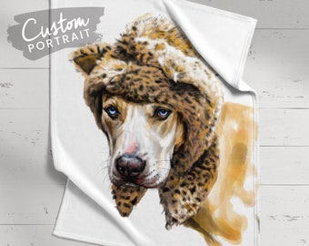 Custom BLANKET Pet Portrait - Throw Blanket Pet Portrait Dog Lover Gift Cat Memorial Personalized Blanket Dog Gift (Realistic Watercolor)