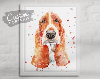 Custom ART PRINT Pet Portrait - Custom Watercolor Pet Portrait Painting Pet Portrait Watercolor Wall Art Commission (Splattered Watercolor)