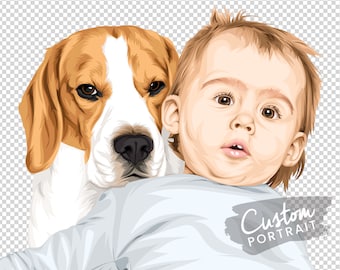 Custom DIGITAL Pet Portrait - Custom Portrait From Photo Pet Portrait Family Illustration Custom Pet Portrait Dog Gift (Basic Illustration)