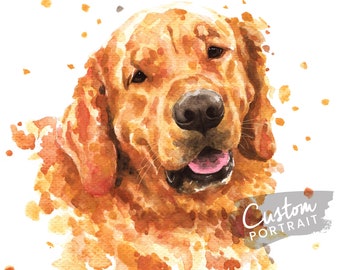 Custom DIGITAL Pet Portrait - Custom Pet Portrait Watercolor Painting Dog Portrait Watercolor Custom Pet Portrait (Splattered Watercolor)