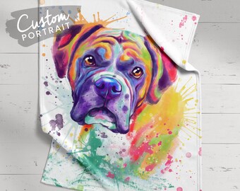 Custom BLANKET Pet Portrait - Watercolor Pet Portrait Throw Blanket Personalized Gift Best Selling Item Handmade Gift (Colorful Watercolor)