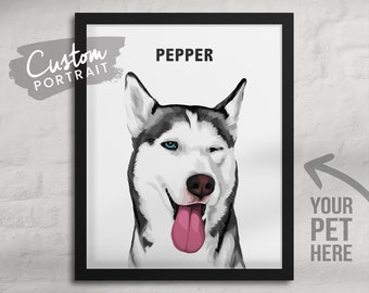 Custom Husky ART PRINT Pet Portrait - Husky Art Custom Husky Gift For Pet Lover Dog Mom Gift Custom Pet Portrait Art (Basic Illustration)