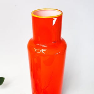 Mid Century Murano Glass Vase – Hand Blown Retro Orange with Yellow Rim – Dual Color Italian Art Glass for Collectors, mothers day, birthday