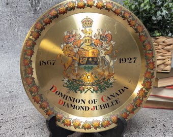 Vintage 1927 Canada Jubilee Plate – Maple Leaf, Coat of Arms Design