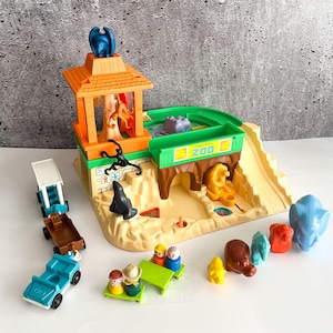 Zoo Playset - Vintage 1990s Fisher Price Little People Zoo — Nearly Complete with Tram, Animals, People and Accessories - Collectors