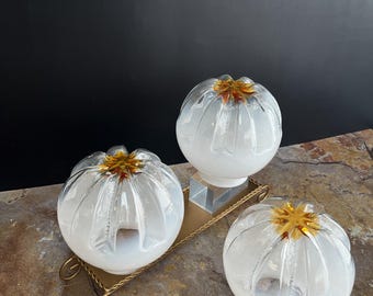 Glass Globes - Mazzega light blown glass globes - Clear, white and amber 1970s MCM Glass Light Shade