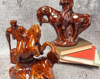 Vintage Majolica Horse Rider Figurines – USSR Lviv Pottery, Set of 2