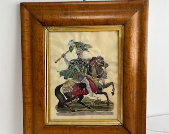 Bedazzled Tinsel Print - Rare Antique 1830s - M. Skelt - Original Birds Eye Maple Veneer Frame