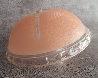 Art Deco Light Shade - Clear and Peach Glass Sunburst Design with Diamond Accents