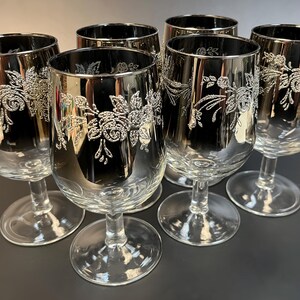 Set of 6 Wine Glasses MCM Silver fade Lustreware Queen's Rose and leaf design