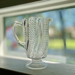 Glass Pitcher - Antique Victorian McKee 1896 EAPG Doric Feather 8.5" Water Pitcher