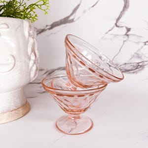 Depression Glass Pink Ice Cream Compote Bowls Set of 2 - Vintage EAPG Glass, Soft Swirl Texture, Romantic Wedding Table Decor