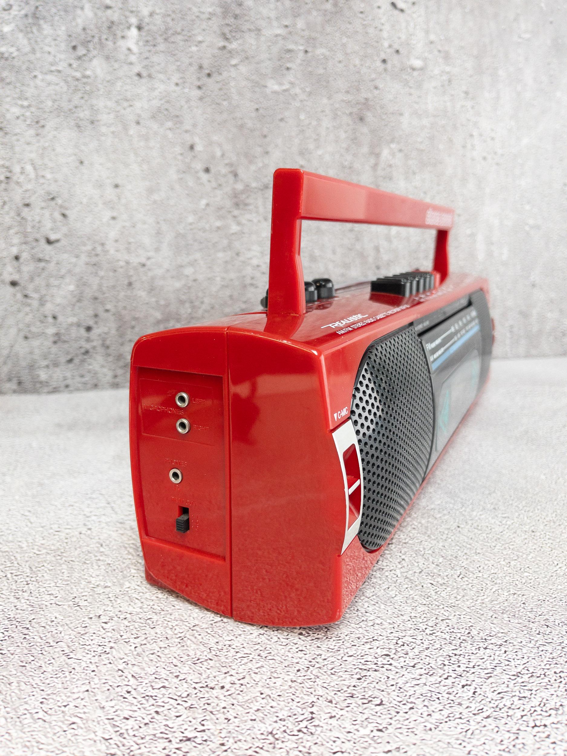 Vintage Realistic SCR-35 Boombox: 1980s Red Stereo Cassette Player