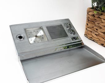 MCM Desktop Clock Radio - RARE Model DCR-66 | Made in Japan | Chrome Desk Organizer with Clock, Radio, Note Tray Pen holder