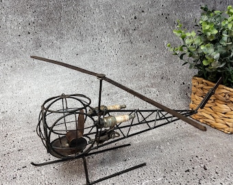 Handmade Scrap Metal Helicopter – Industrial Recycled Art – Rustic Man Cave Decor