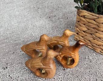 Vintage Wooden Carved Duck Napkin Ring Holders – Set of 4
