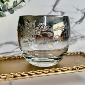 Vintage 70s Smoky Glass Tumbler - Silver Fade Queens Luster Ware Roly Poly Rocks Glass MCM