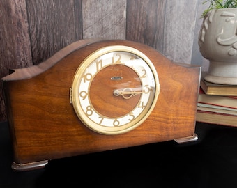 1940s Seth Thomas Mantle Clock: Mahogany Brass Art Deco (Not Working)
