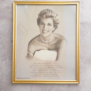 Princess Diana of Wales Memorial Picture - 1997 - Gold Frame Royal Family Portrait, Englands Rose -Wall handing, Ready to Hang