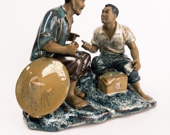 Vintage Shiwan Mudman Figurine – Chinese Clay Fisherman Sculpture, Asian Decor