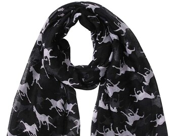 GREY HOT PINK WHITE NAVY BALCK GALLOPING HORSE DESIGN LARGE SCARF