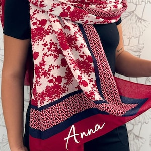 Burgundy White Scarf, Red Women Shawl Wrap, Custom Mothers Day Gift, Personalized Scarf for Women, Personalized valentines day gifts for her