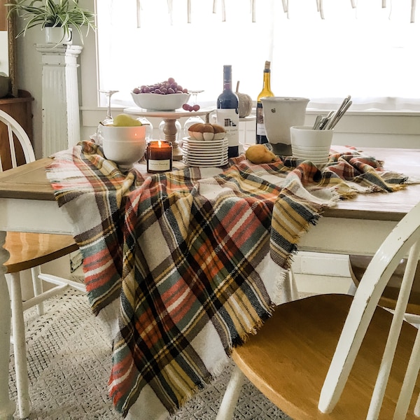 Fall Plaid Blanket Scarf, Thanksgiving Decor Table, Tartan Plaid Scarf, Plaid Throw Blanket, Oversized Blanket Scarf, Personalized Scarf