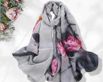 Floral Silk Scarf Women Silk Shawl Women Scarves Summer Scarf Infinity Scarf Gray Silk Personalized Gift Mothers Day Gifts For Her Mom Gift