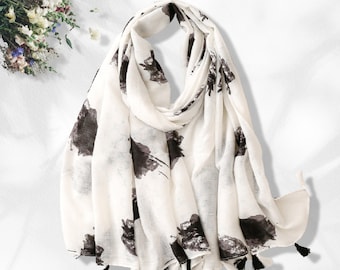 Black Print Summer Scarf Black and White Personalized Gift Wrap Shawl Soft Women Scarves Lightweight Soft Long Scarf Mothers Day Gift