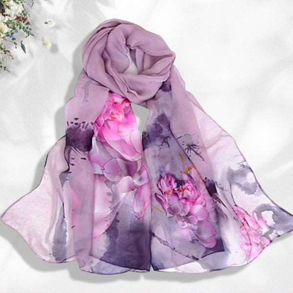 Summer Scarf Shawl, Floral Print Scarf, Women Scarves, Infinity Scarves Loop, Soft Chiffon Long Wrap Scarf, Personalized Scarf, Gift For Her