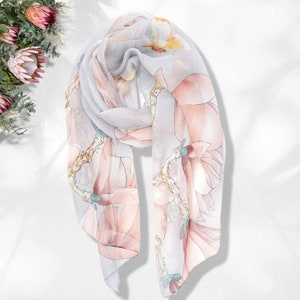 Silky Gray Pink Floral Print Scarf / Summer Scarf Women / Infinity Scarves Loop / Personalized Gifts For Women / Shawl Wrap Scarf Cover Up
