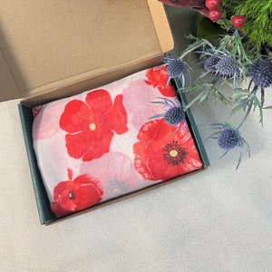 Floral Print Scarf White Red Scarf Poppy Women Scarves Fashion Scarf Mothers Day Gift Wrap Shawl Women's Scarves Personalized Gift for Mom image 9