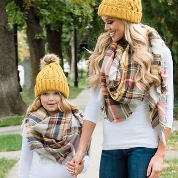 Mommy and Me Matching Scarf, Plaid Blanket Scarf, Jr Bridesmaid Gift, Tartan Oversized Scarf, Personalized Scarf, Monogrammed Scarf Shawl