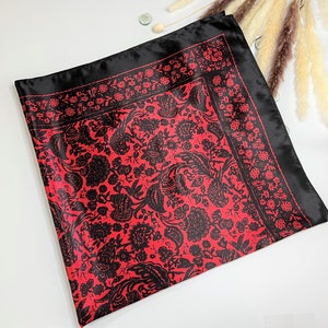 Red & Black Large Square Scarf Silk Head Scarf Woman Silk Scarf Personalized Scarf Large Satin Silky Hair Scarf Head Wrap Mothers Day Gift