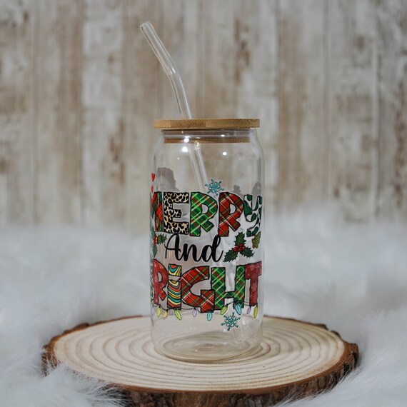 Christmas Gingerbread Man Can Glass Cup, Gingerbread Man Iced Coffee Glass,  Christmas Glass Cup, Holiday Iced Coffee, 16 Oz Libbey Glass Can 