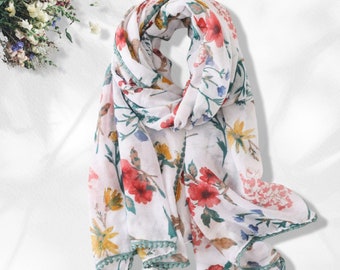 White Floral Scarf Cotton White Scarf Women Scarves Mothers Day Gift Bohemian Scarf Shawl Women's Scarf Personalized Scarf